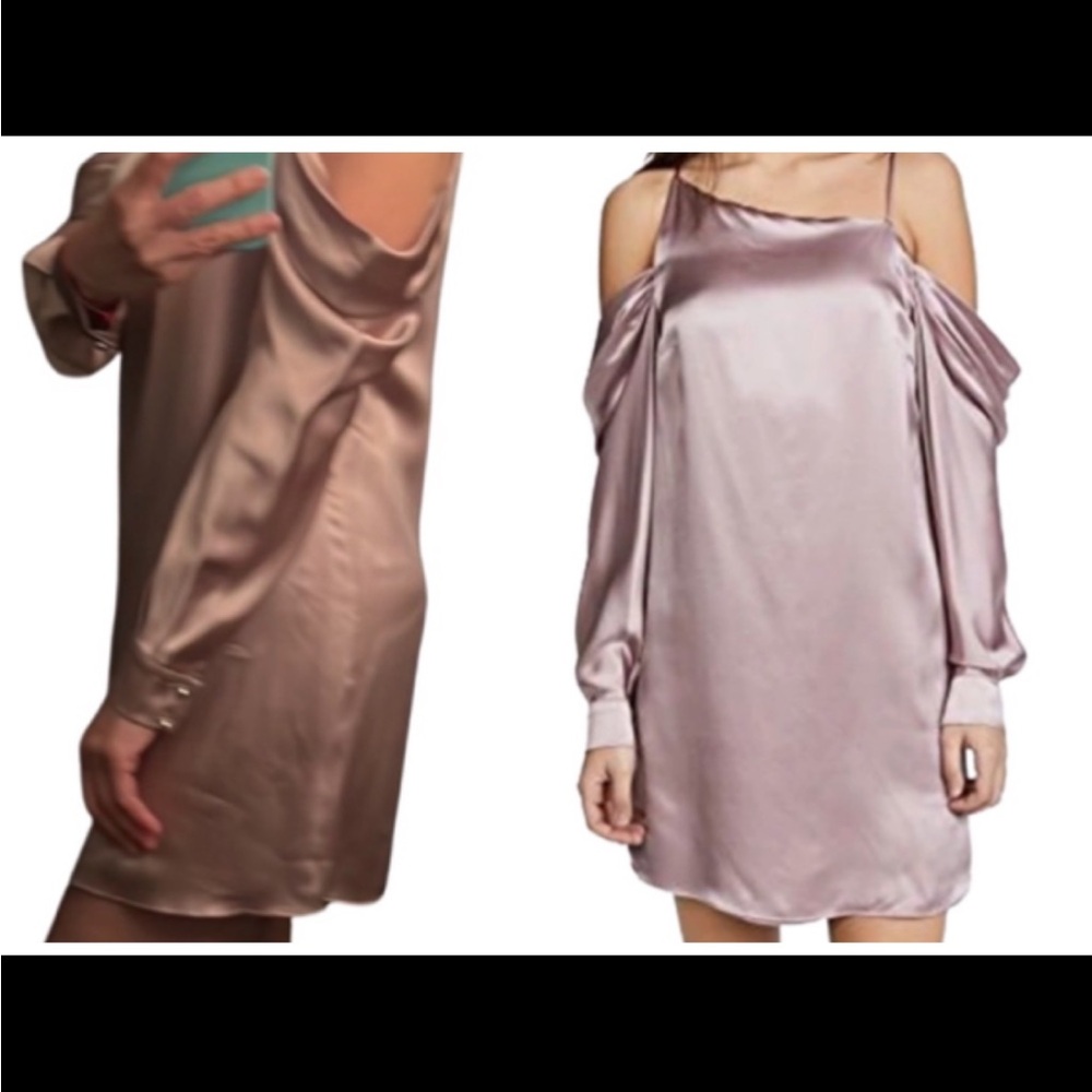 Parker Mini slip Dress in silk satin. Camille Asymmetric Long-Sleeve 💗🌸🌺 NWOT.